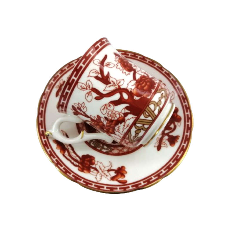 Crown Staffordshire Porcelain Chinoiserie Coffee Cup and Saucer Duo