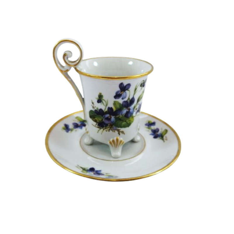 Rare Old Alt Tirschenreuth China 1838 Germany 4 footed Demitasse Coffee Cup and Saucer