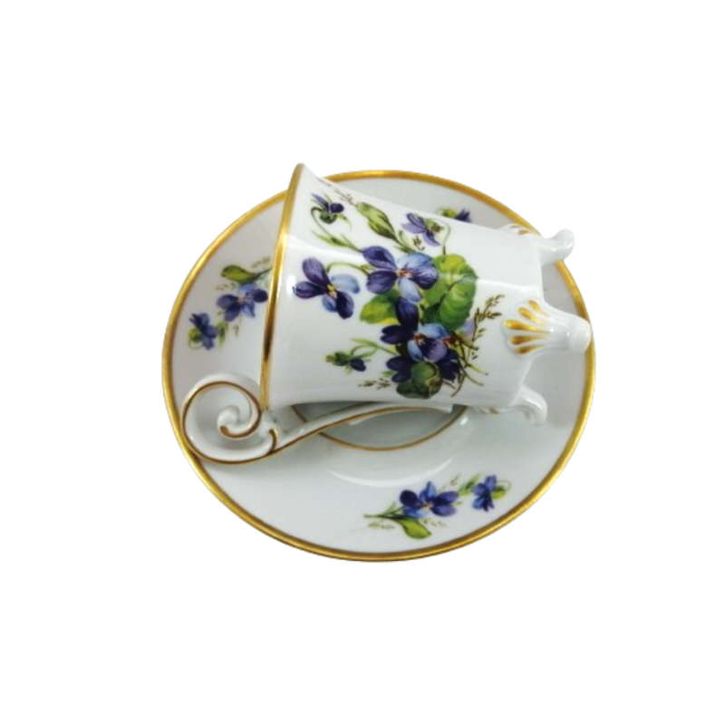 Rare Old Alt Tirschenreuth China 1838 Germany 4 footed Demitasse Coffee Cup and Saucer