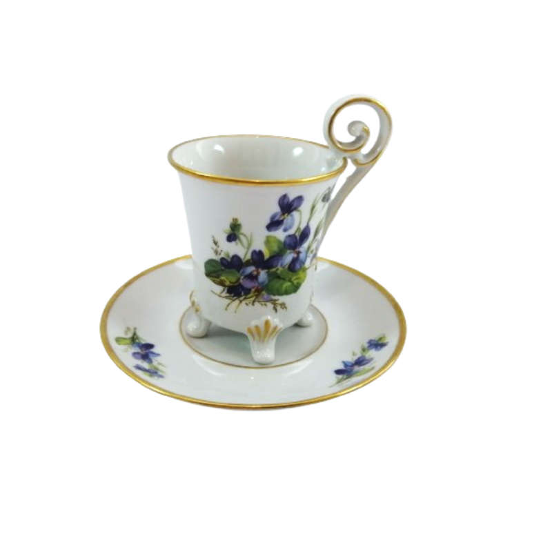 Rare Old Alt Tirschenreuth China 1838 Germany 4 footed Demitasse Coffee Cup and Saucer