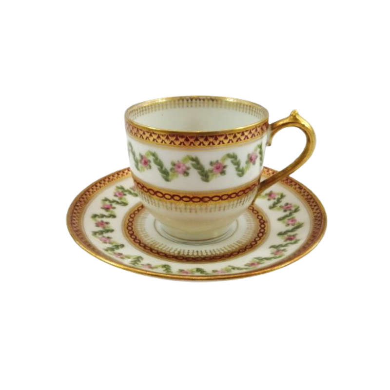 French Fine Bone China Duo featuring hand-painted raised decorations