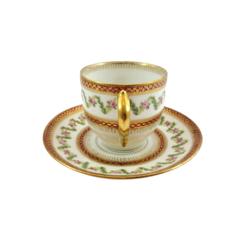 French Fine Bone China Duo featuring hand-painted raised decorations