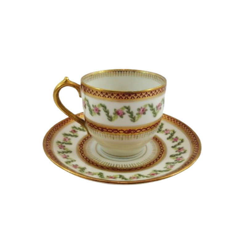 French Fine Bone China Duo featuring hand-painted raised decorations