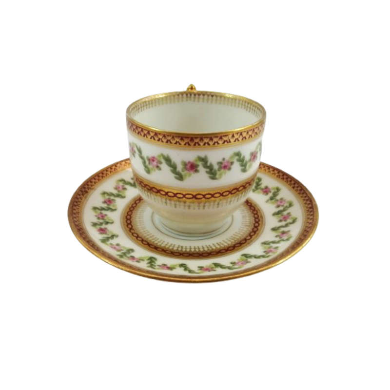 French Fine Bone China Duo featuring hand-painted raised decorations