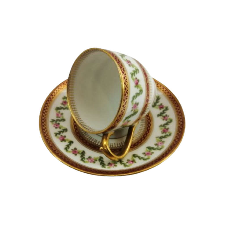 French Fine Bone China Duo featuring hand-painted raised decorations