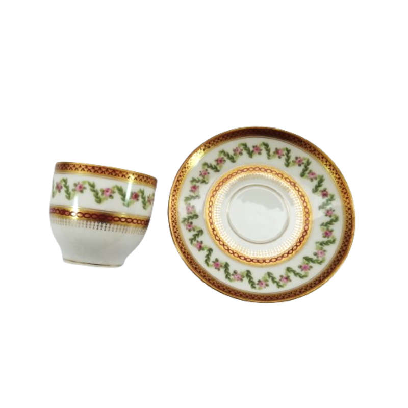 French Fine Bone China Duo featuring hand-painted raised decorations