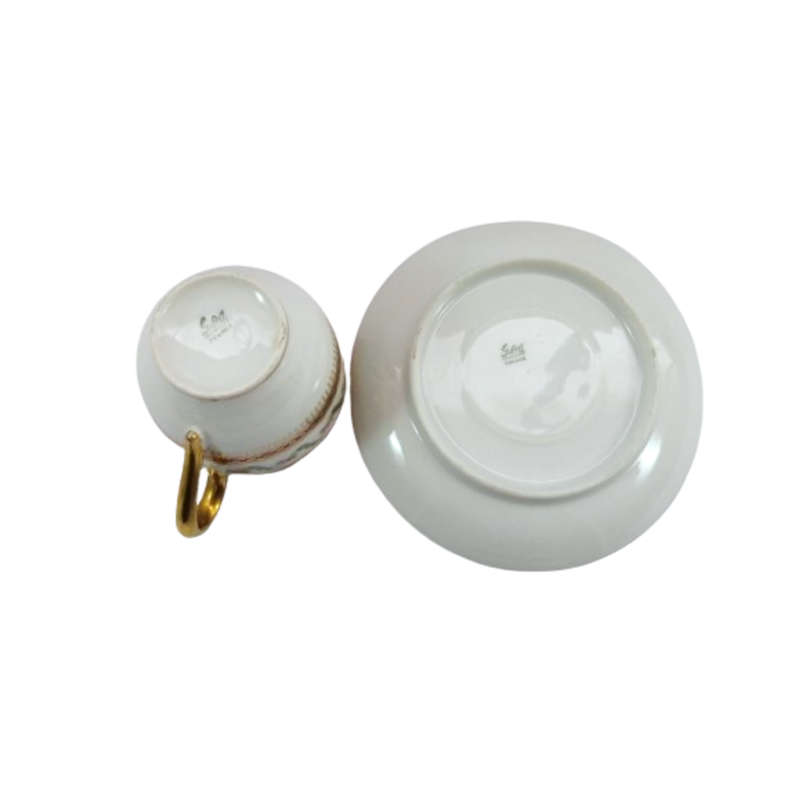 French Fine Bone China Duo featuring hand-painted raised decorations
