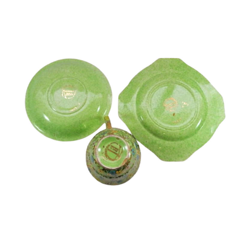 Royal Winton Grimwades Cloisonne Green Hand Enameled Trio