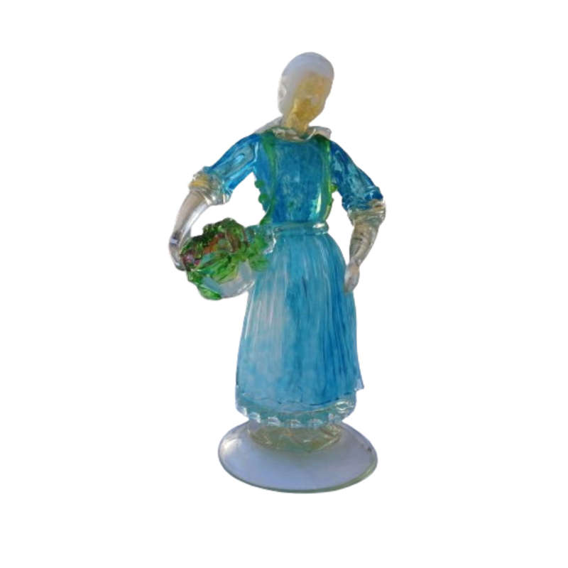 Murano hand blown figurine of a lady with a basket of fruit