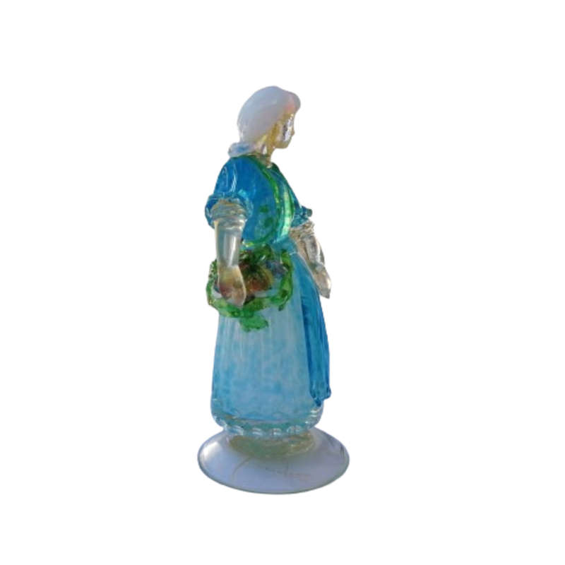 Murano hand blown figurine of a lady with a basket of fruit