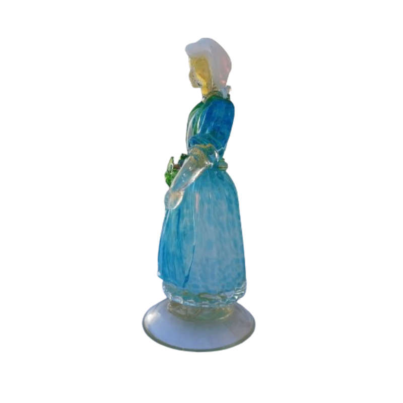 Murano hand blown figurine of a lady with a basket of fruit