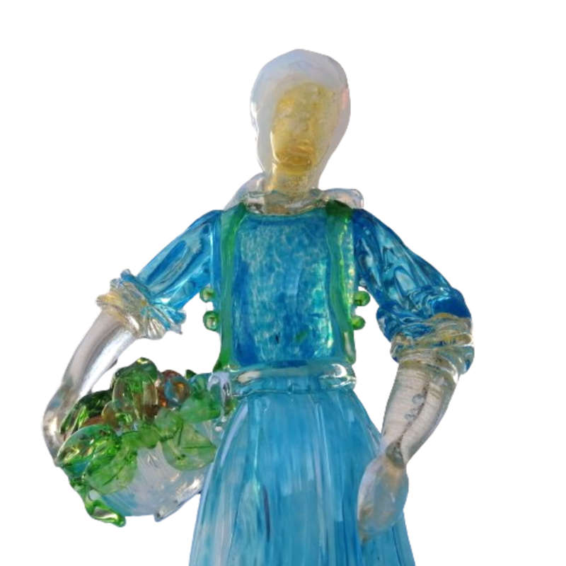 Murano hand blown figurine of a lady with a basket of fruit