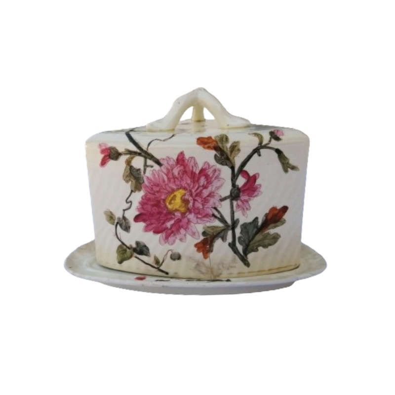 Antique Ironstone Clobbed Transfer  C. 1880 - 1885 Covered Dome cheese dish
