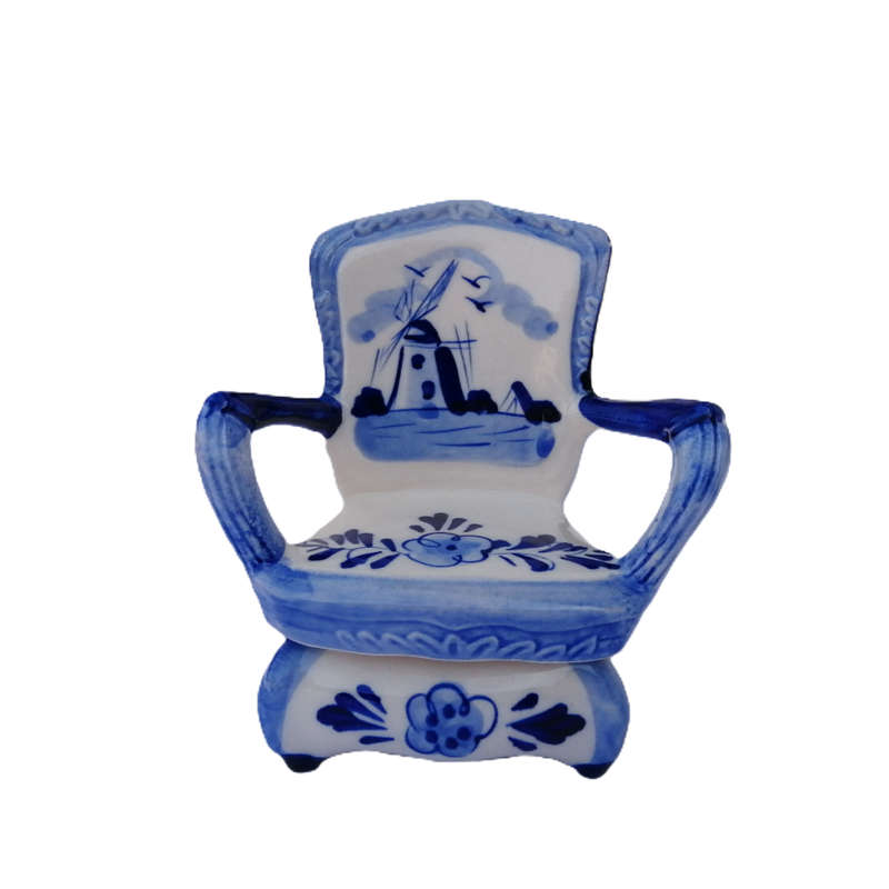 Elweco Delft Blue Holland Chair Trinket Box Windmill Design