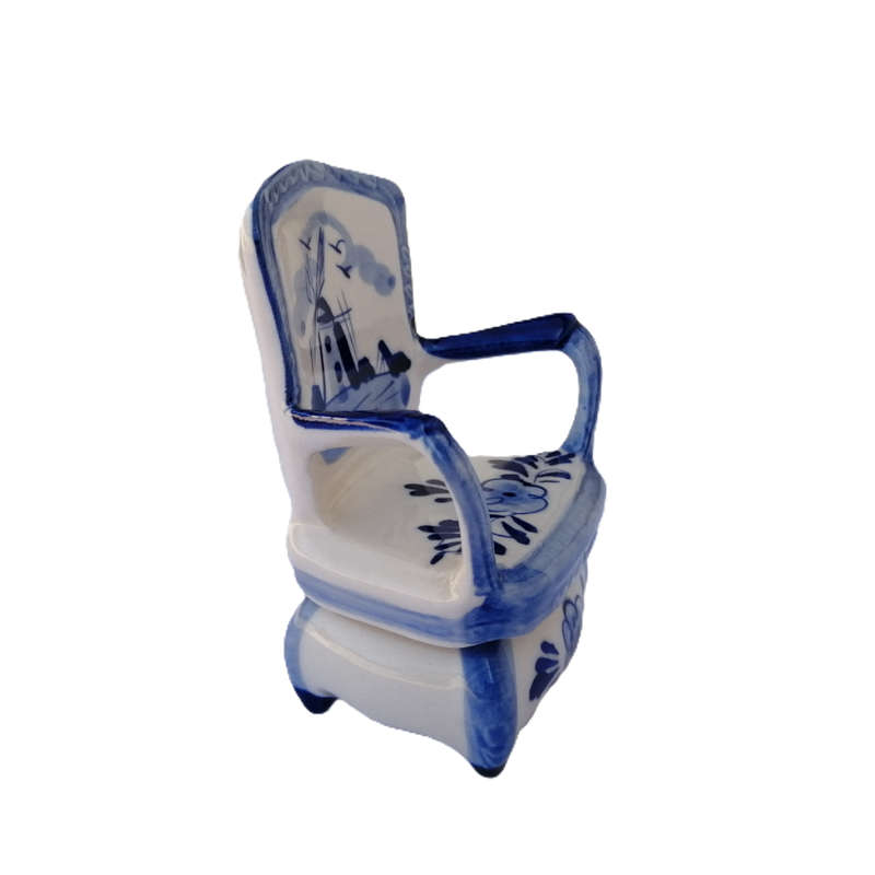 Elweco Delft Blue Holland Chair Trinket Box Windmill Design