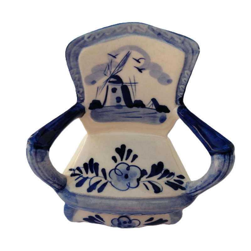 Elweco Delft Blue Holland Chair Trinket Box Windmill Design