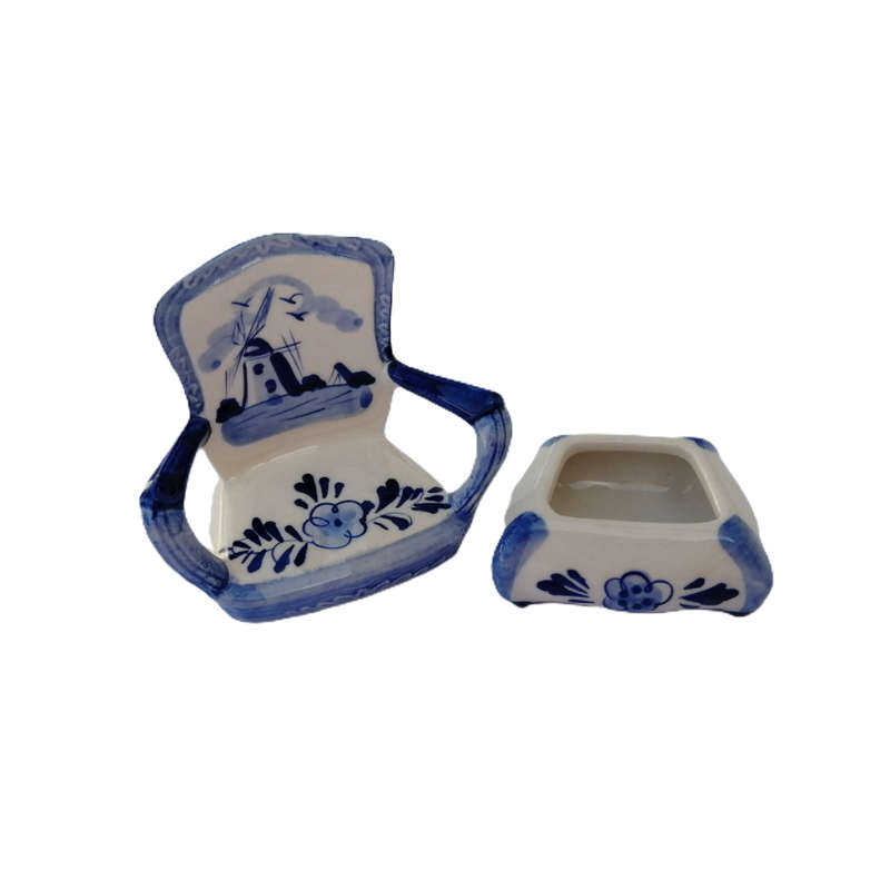Elweco Delft Blue Holland Chair Trinket Box Windmill Design
