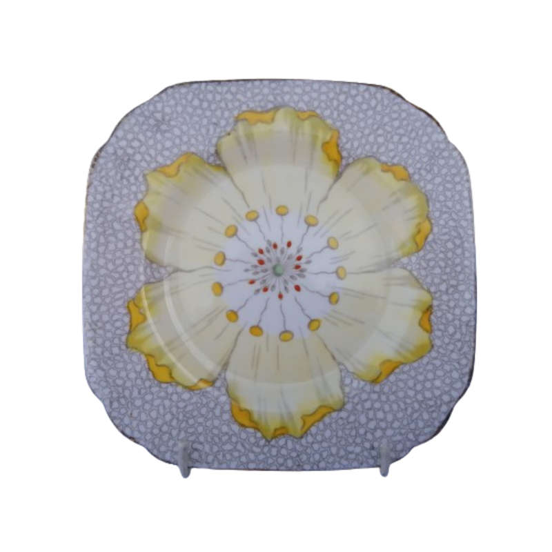 Tuscan England Bone China yellow Poppy Flowers with Red Raised Enamel hand painted trio