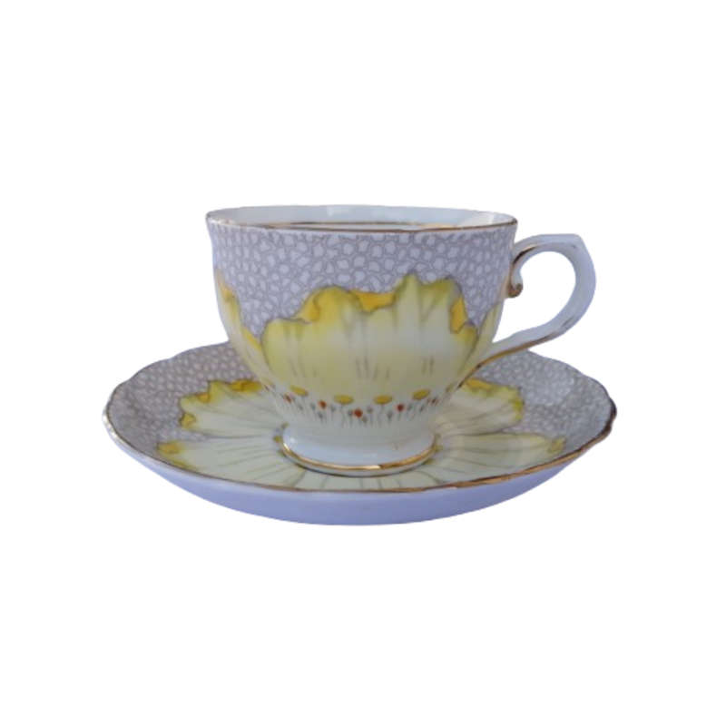 Tuscan England Bone China yellow Poppy Flowers with Red Raised Enamel hand painted trio