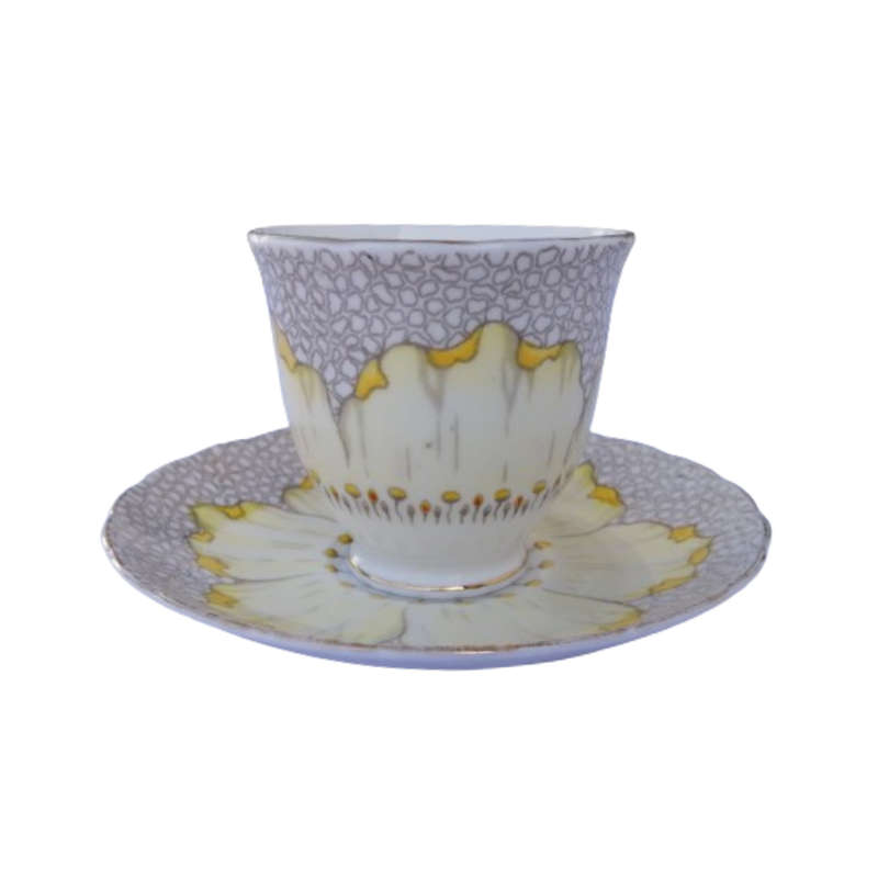 Tuscan England Bone China yellow Poppy Flowers with Red Raised Enamel hand painted Duo