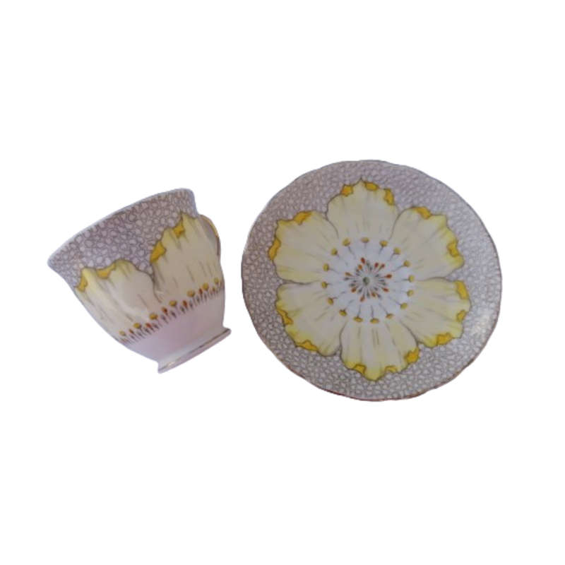 Tuscan England Bone China yellow Poppy Flowers with Red Raised Enamel hand painted Duo