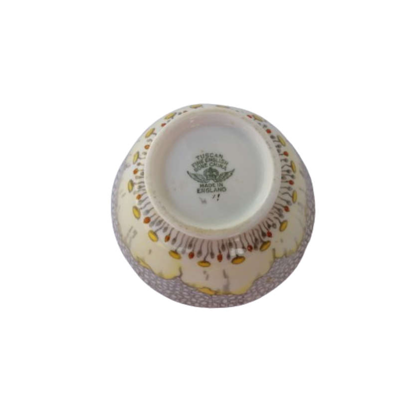 Tuscan England yellow Poppy Flowers with Red Raised Enamel Sugar Bowl