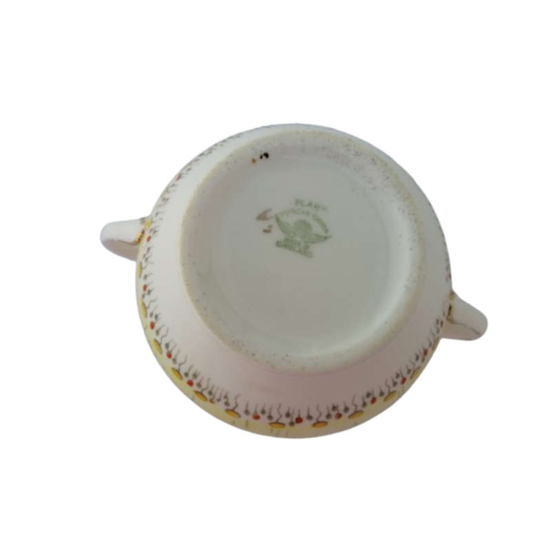Tuscan England yellow Poppy Flowers with Red Raised Enamel Lidded Sugar Bowl