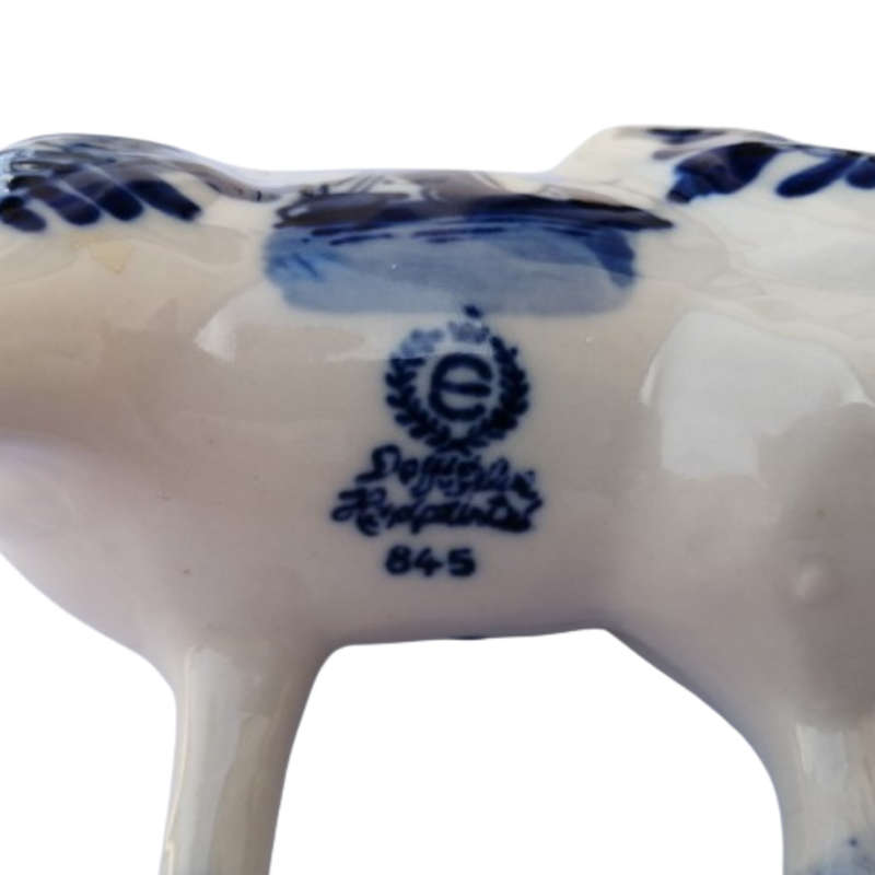 Delft Blue Cow Creamer Milk Jug with Bell Windmill Design