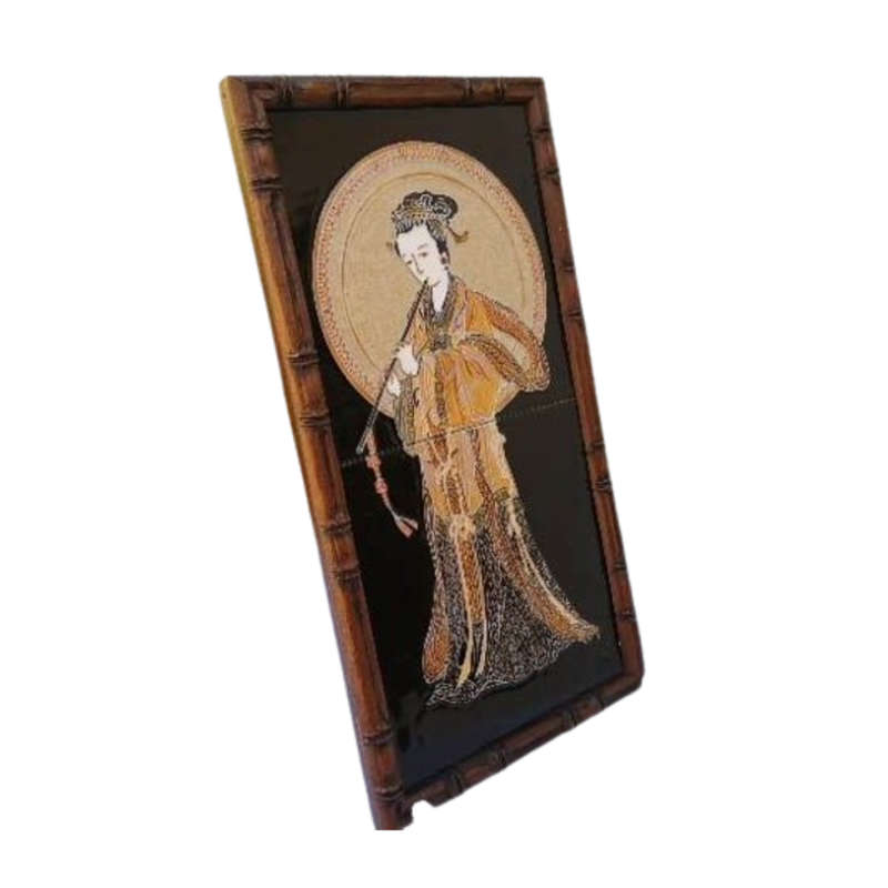 Framed Hand Painted Chinoiserie Majolica Ceramic Tile by Maw & Co