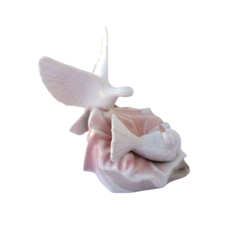 Tengra Figurine Sculptur white doves in pink nest Spain