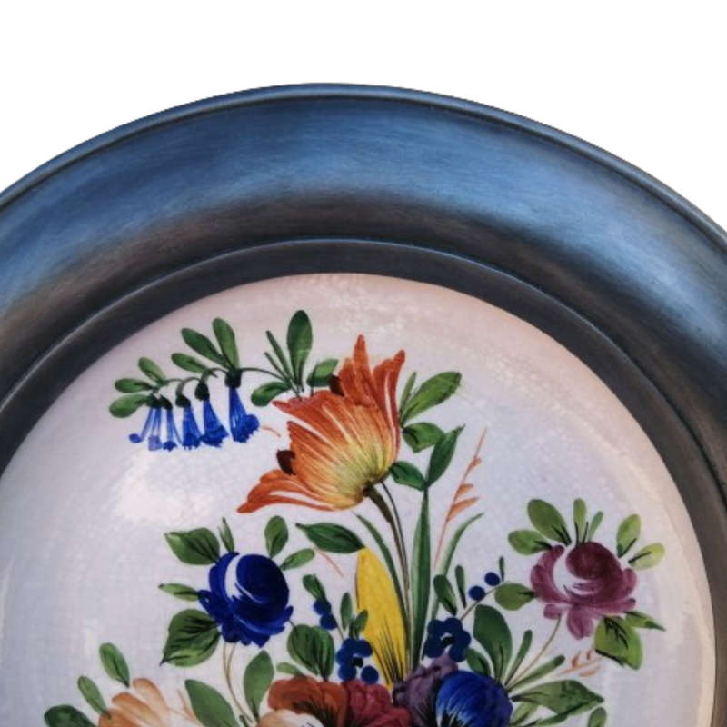 Vintage French Heavy Plate with Pewter Surround