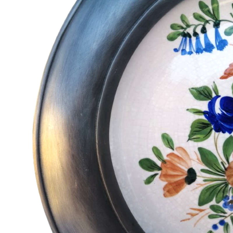 Vintage French Heavy Plate with Pewter Surround