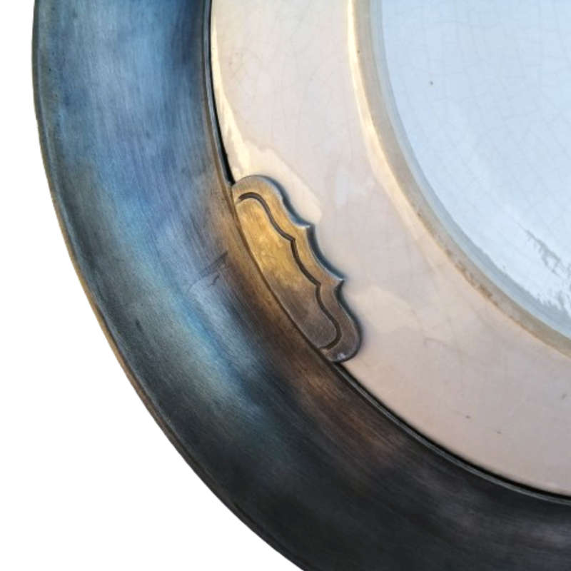Vintage French Heavy Plate with Pewter Surround