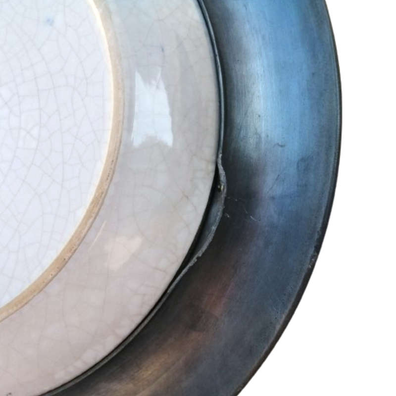 Vintage French Heavy Plate with Pewter Surround
