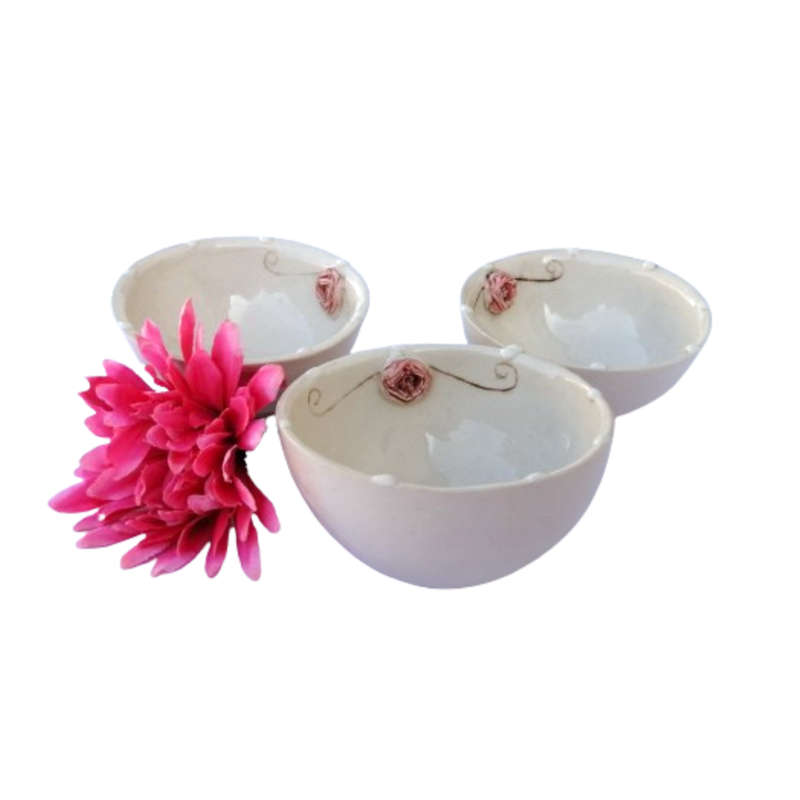 Set of three small pottery dip dishes pink rose by Elizlvo