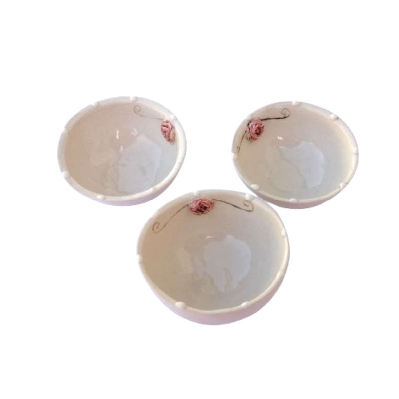 Set of three small pottery dip dishes pink rose by Elizlvo