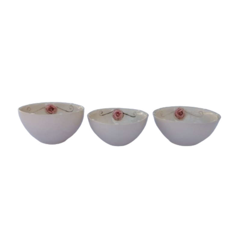 Set of three small pottery dip dishes pink rose by Elizlvo