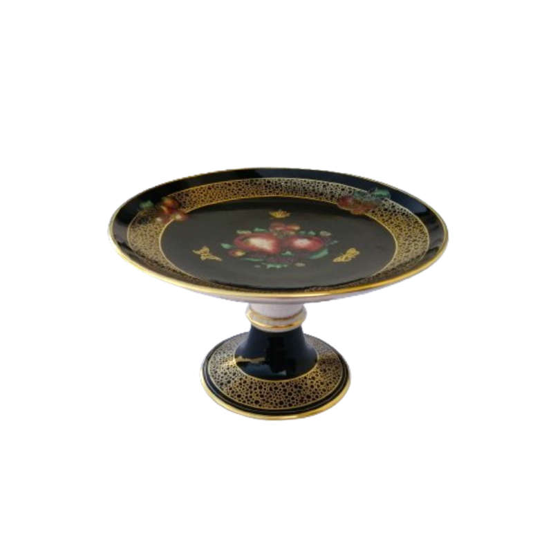 Solian Ware Soho Pottery Hand Painted Fruit Pattern Black with Gilt Edge Cake Stand