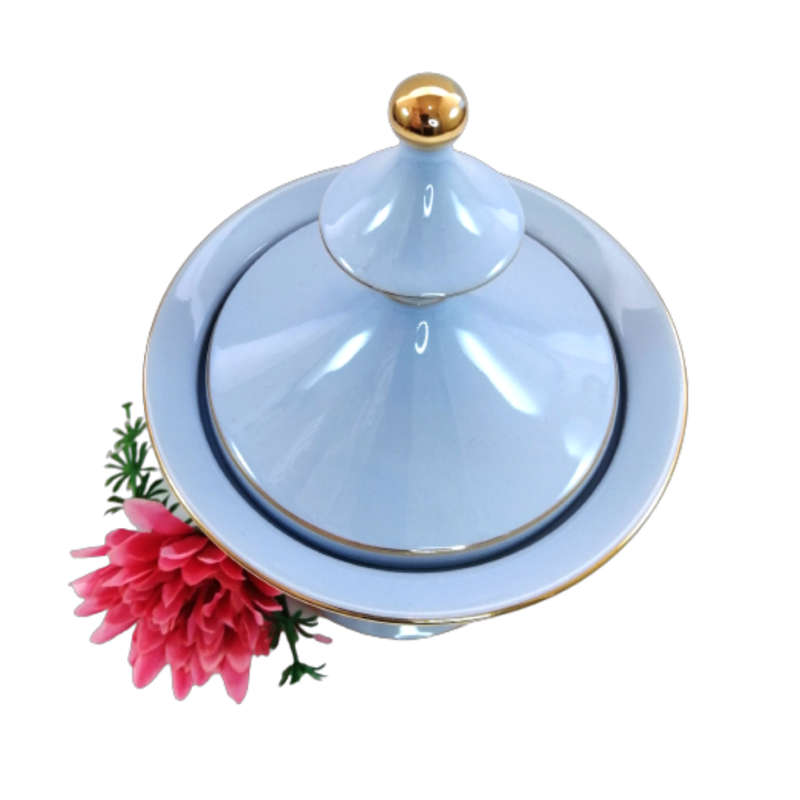 Italy Florentine Powder Blue Ceramic Compote Lidded Dish Greek Couple