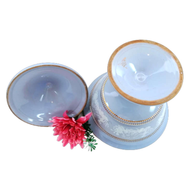 Italy Florentine Powder Blue Ceramic Compote Lidded Dish Greek Couple