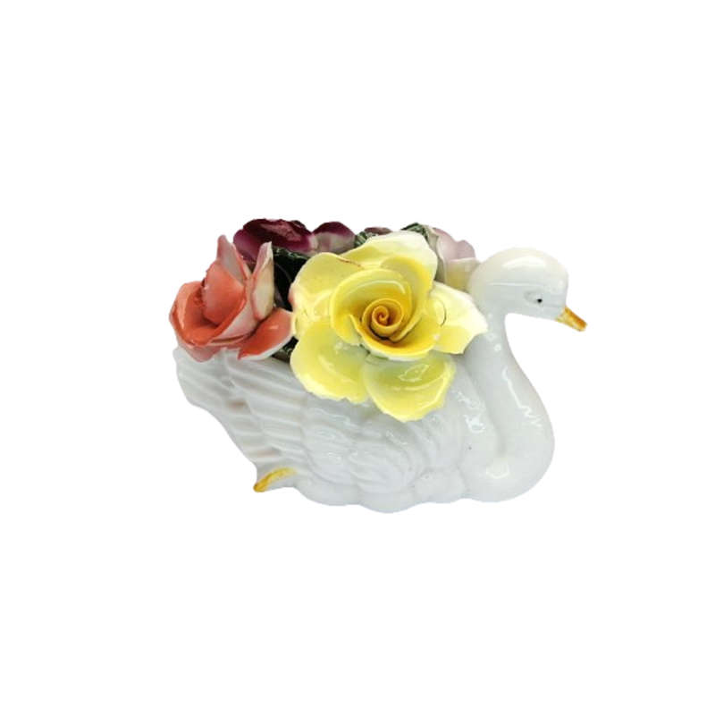 Bone China Floral Swan Vase of Flowers Roses
