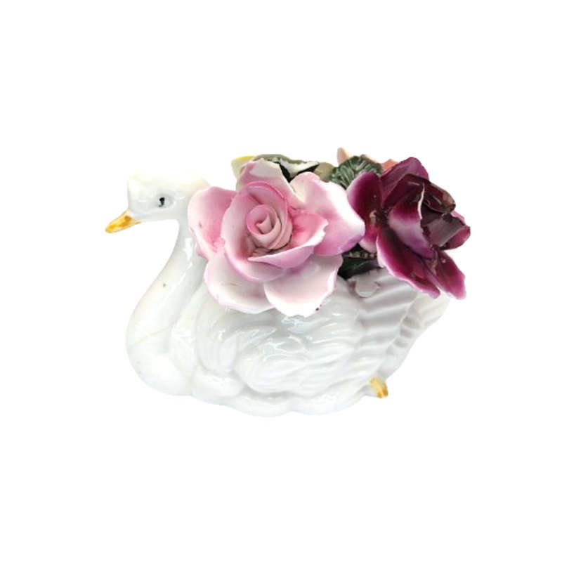 Bone China Floral Swan Vase of Flowers Roses