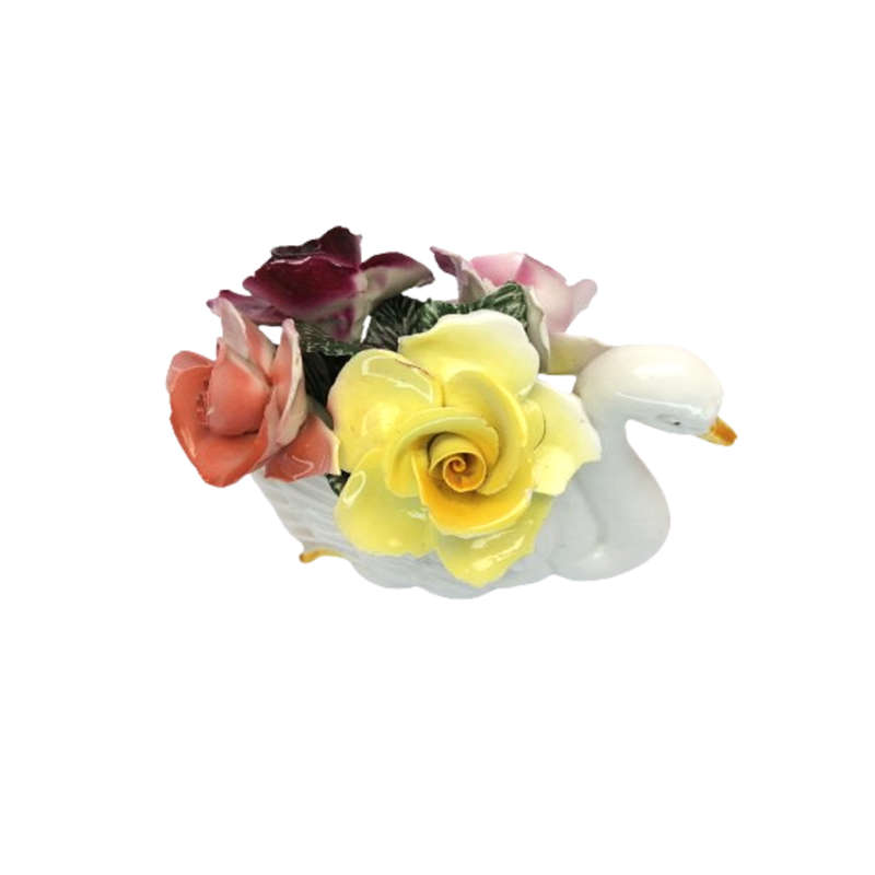 Bone China Floral Swan Vase of Flowers Roses