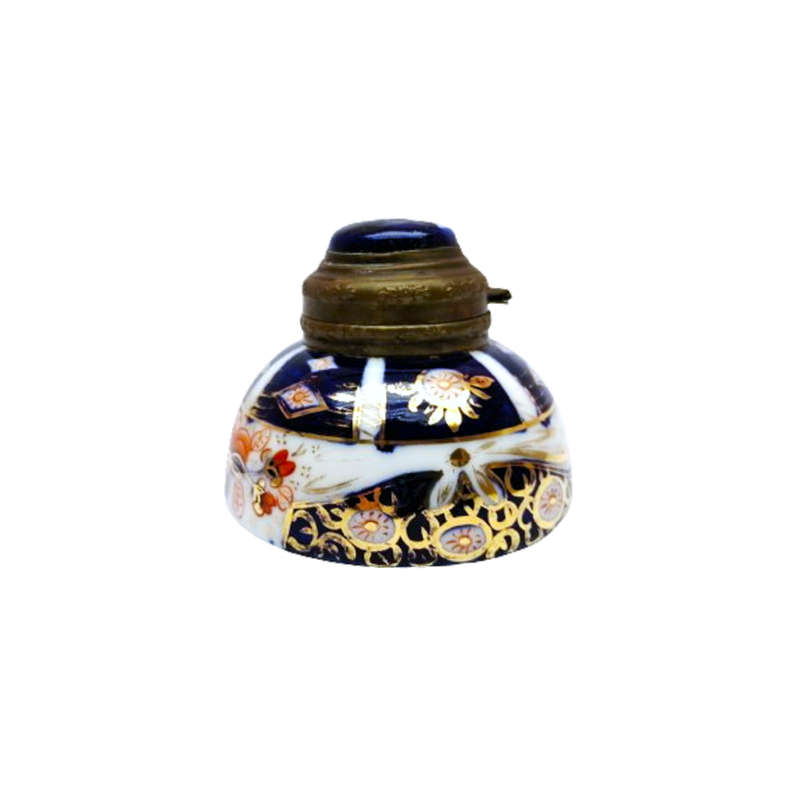 Imari Old Inkwell Metal hinged lid