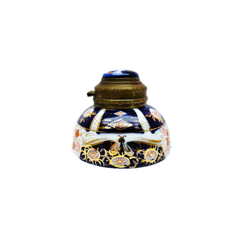 Imari Old Inkwell Metal hinged lid