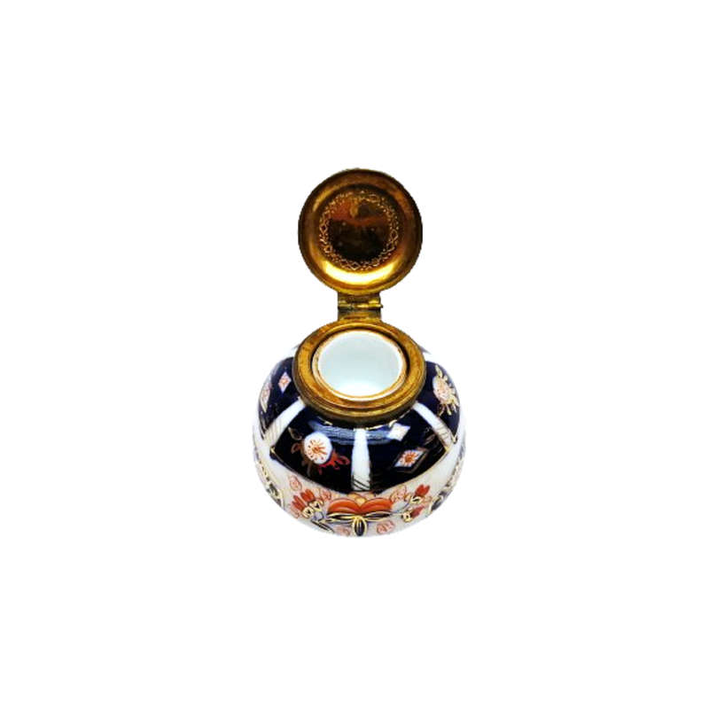Imari Old Inkwell Metal hinged lid