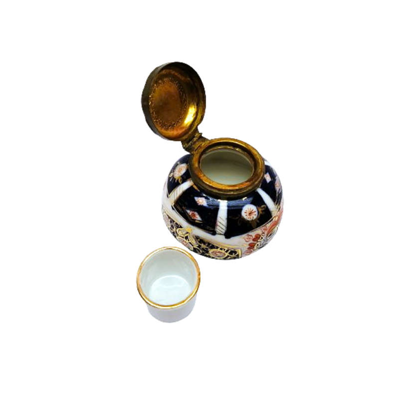 Imari Old Inkwell Metal hinged lid