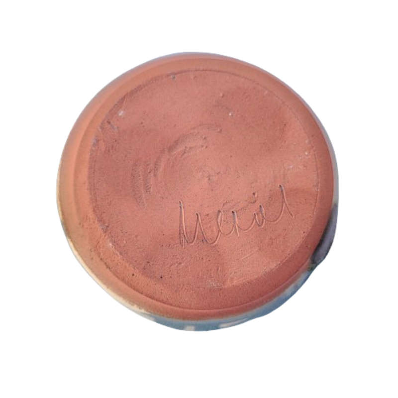Blue pottery lidded dish with mouse on the top