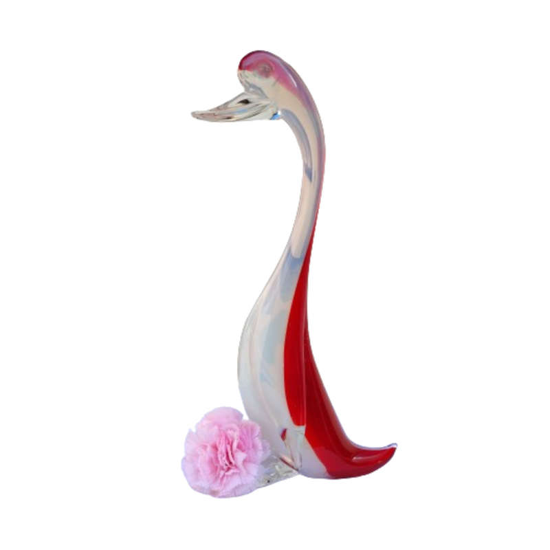 Murano Large Red and Opaque Opal White Swan Bird