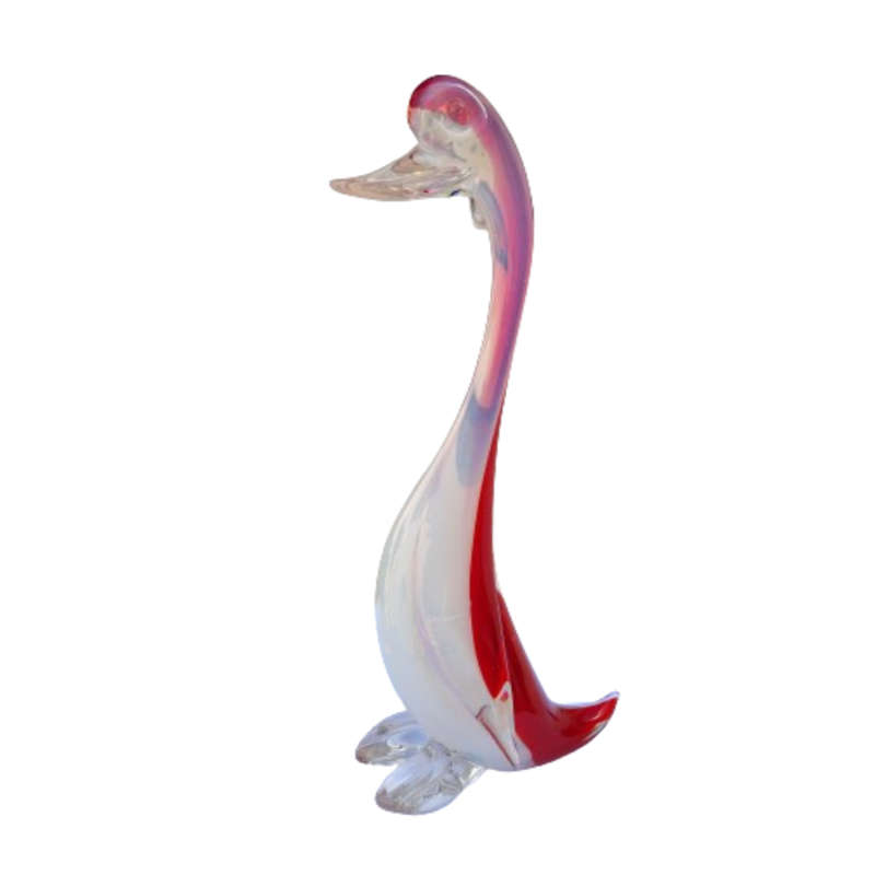 Murano Large Red and Opaque Opal White Swan Bird